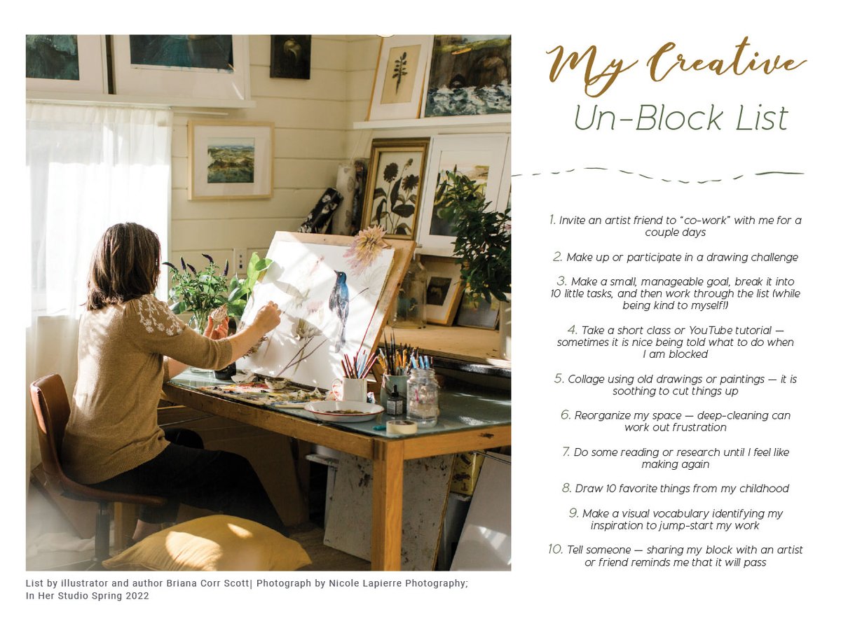 My Creative Un-Block List Inspiration from In Her Studio Magazine